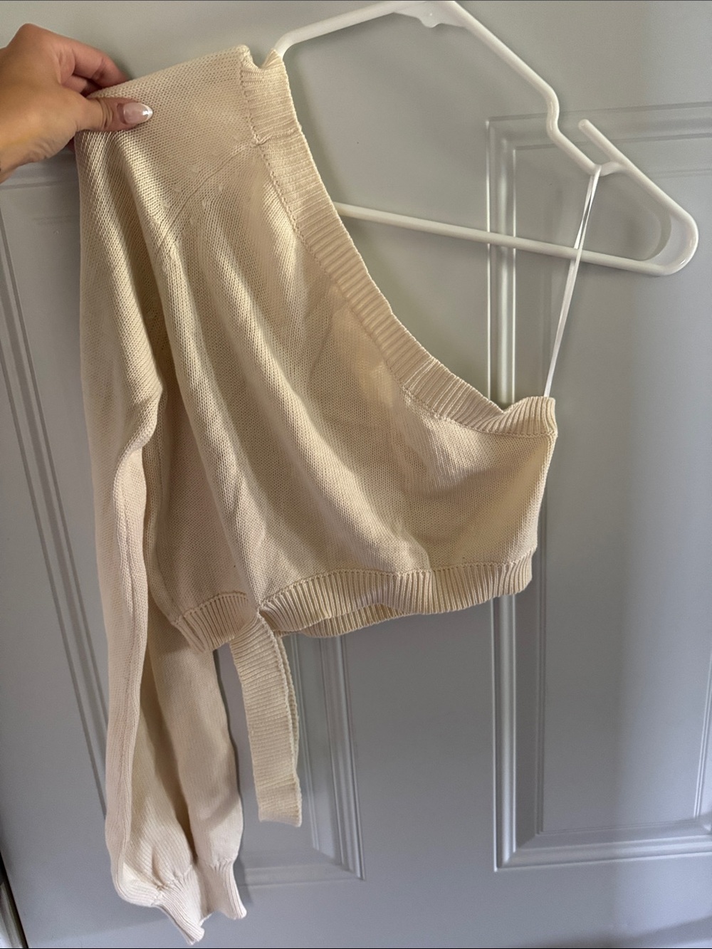 Off-Shoulder Cream Knit Sweater Top